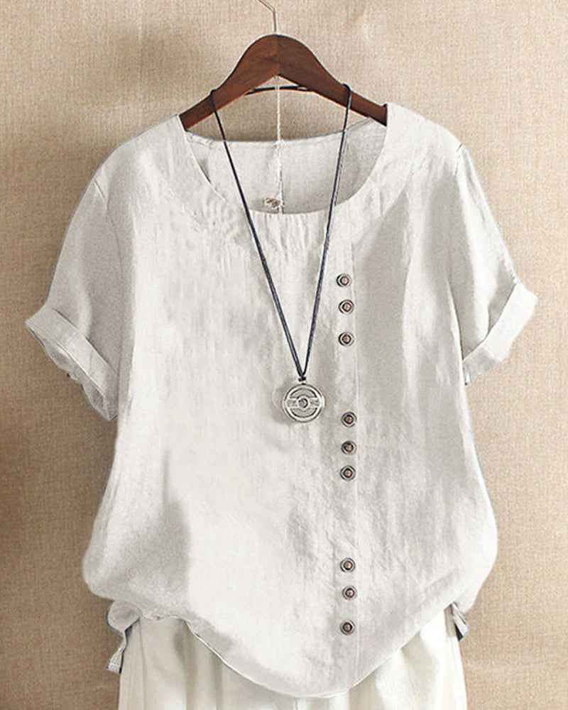 Charlie - Classic Crew Neck Cotton-Linen T-Shirt