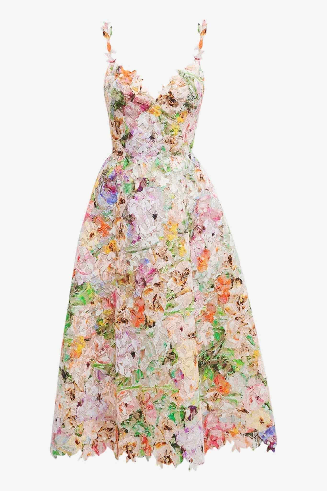 Bellarose - Floral Embroidered Lace Midi Dress Elegant & Romantic Summer Outfit