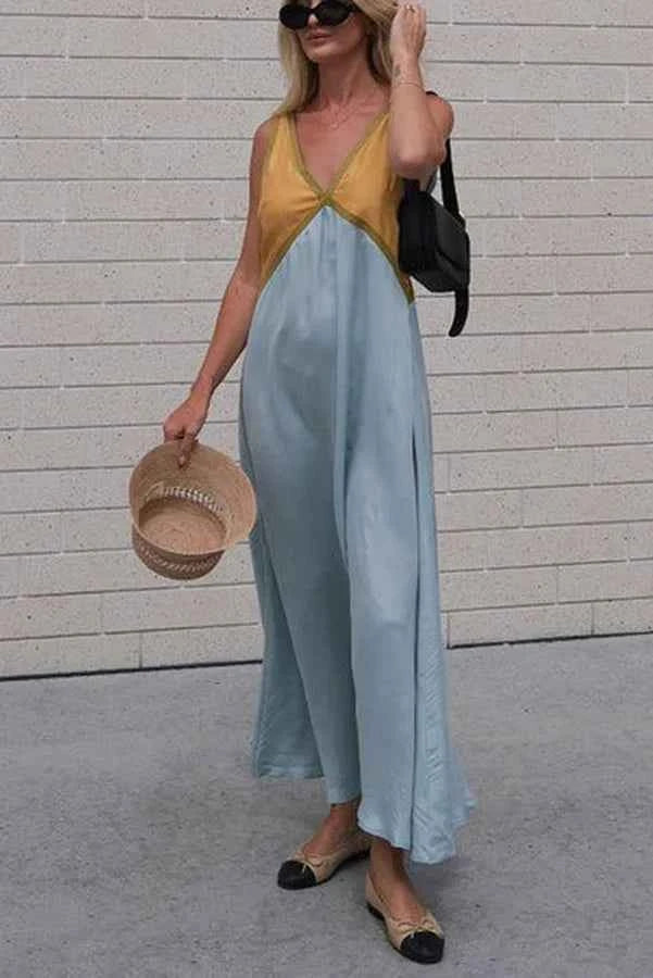 Lara - Chic V-neck contrasting color dress