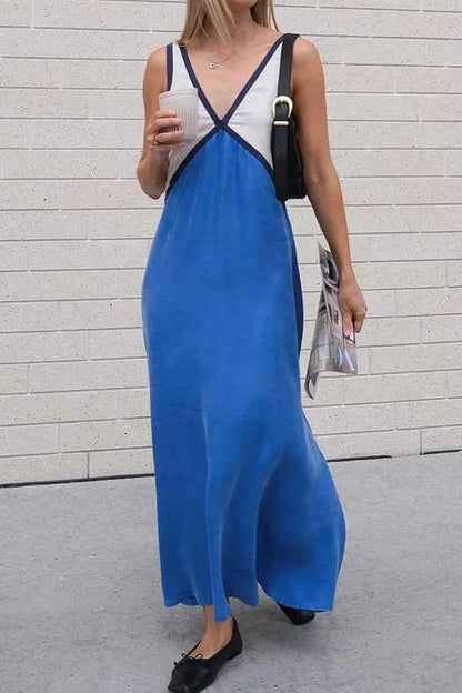 Lara - Chic V-neck contrasting color dress