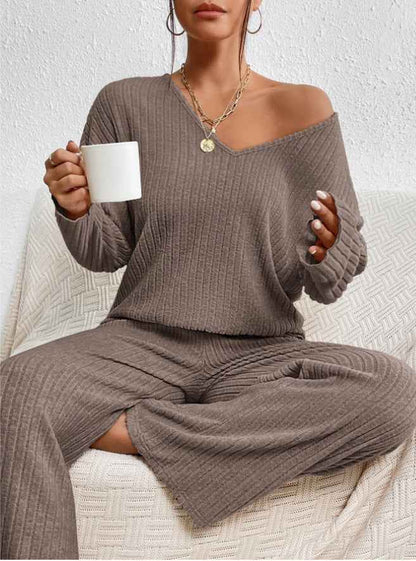 Stella - V-Neck Ribbed Knit Lounge Set