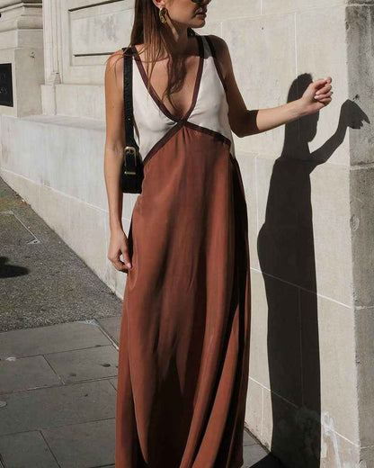 Lara - Chic V-neck contrasting color dress