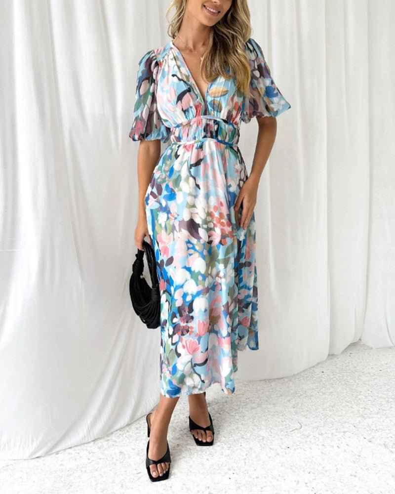 Carolina | Elegant Floral V-Neck Dress