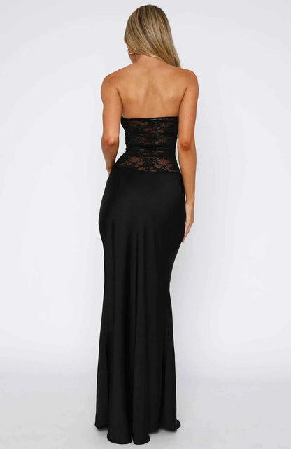 Kathy - Women's Strapless Lace Patchwork Mermaid Maxi Dress