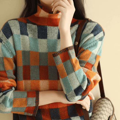 Bethany - Women’s Patchwork Turtleneck Sweater