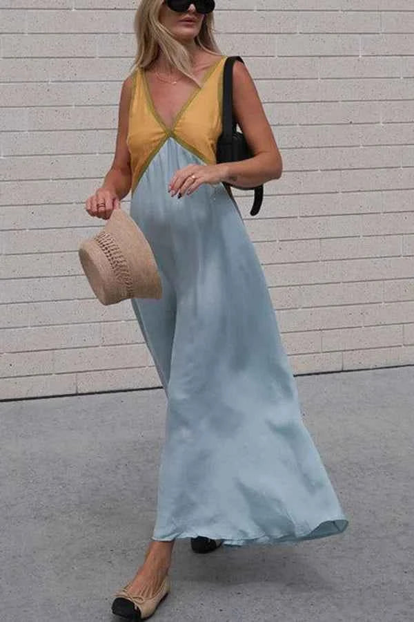 Lara - Chic V-neck contrasting color dress