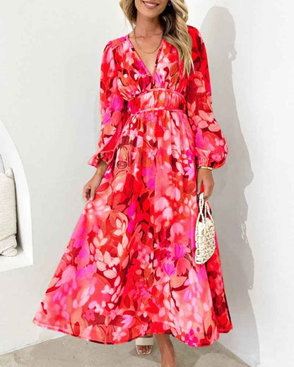 Carolina | Elegant Floral V-Neck Dress