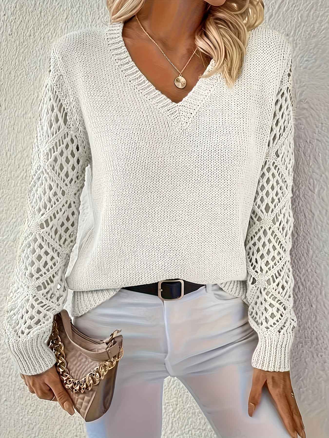 Jemma - Trendy V-Neck Cut-Out Sweater