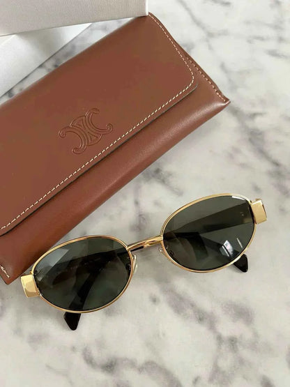Nalani - Oval Frame Sunglasses Gold & Black Metal & Polycarbonate Stylish and Protective