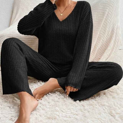 Stella - V-Neck Ribbed Knit Lounge Set