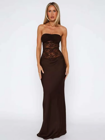Kathy - Women's Strapless Lace Patchwork Mermaid Maxi Dress