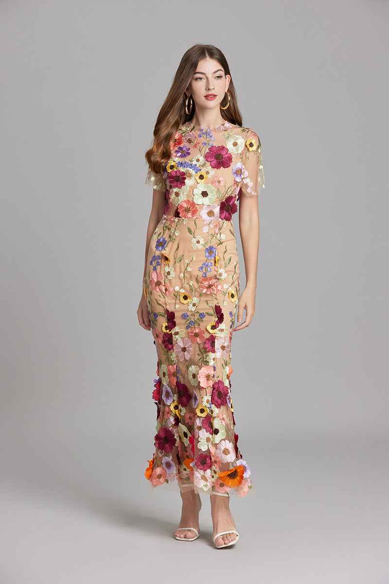 Lisa - Sheer Embroidered Maxi Dress