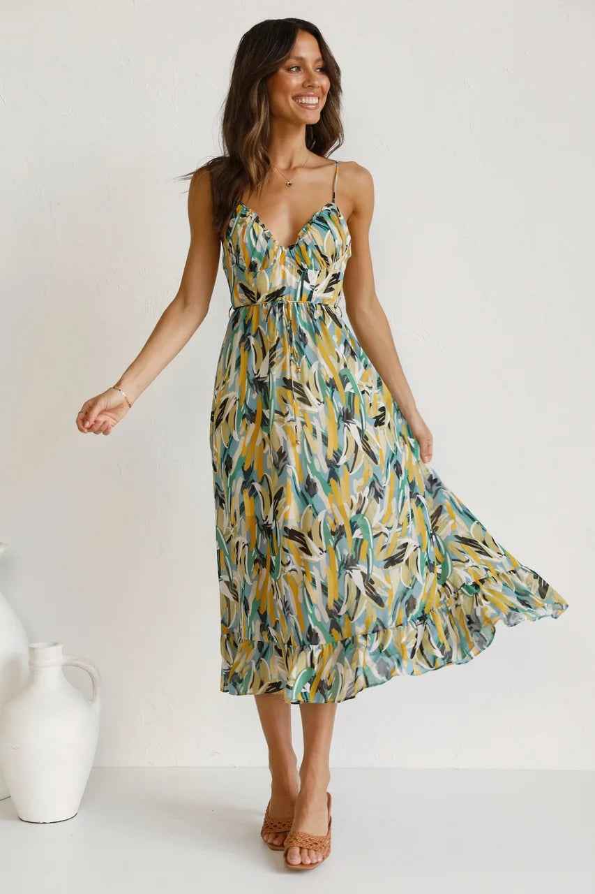 Isla | Sunset Brushstroke Midi Dress