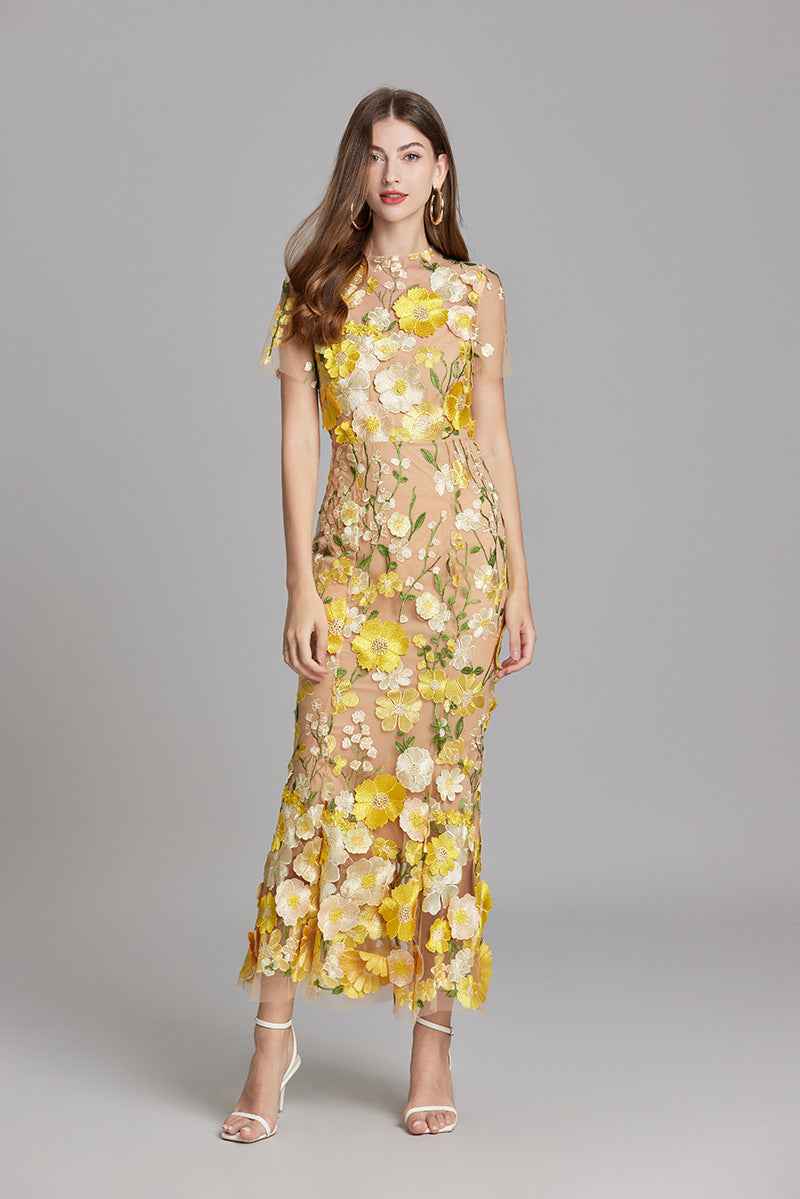 Lisa - Sheer Embroidered Maxi Dress