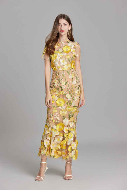 Lisa - Sheer Embroidered Maxi Dress