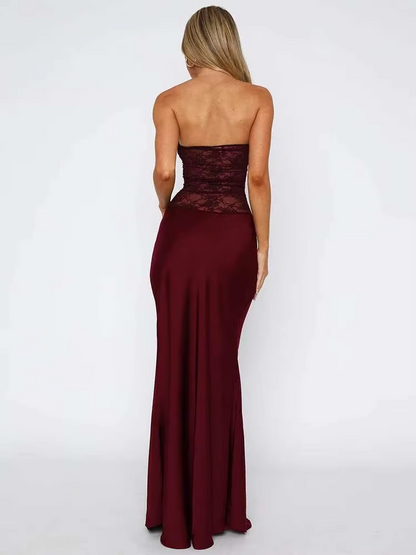 Kathy - Women's Strapless Lace Patchwork Mermaid Maxi Dress