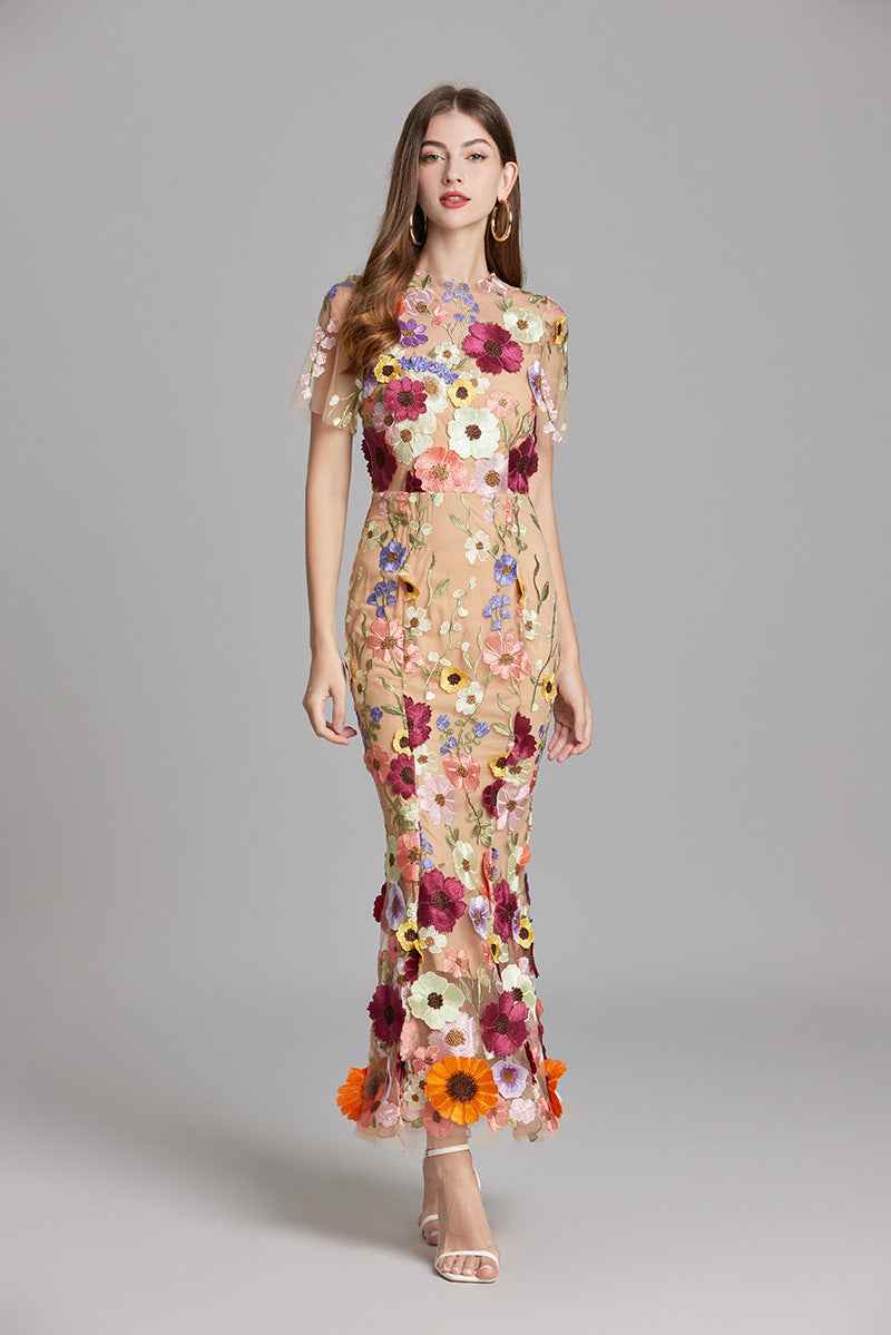 Lisa - Sheer Embroidered Maxi Dress