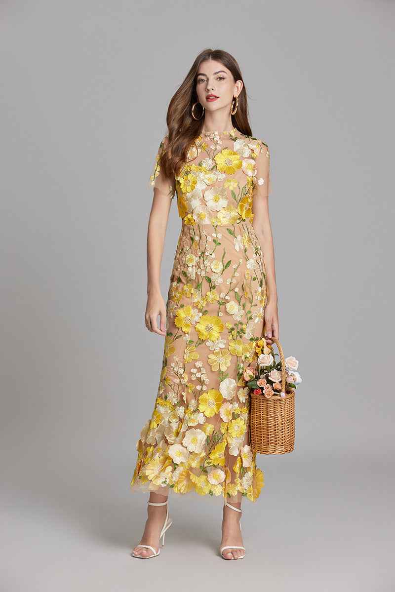 Lisa - Sheer Embroidered Maxi Dress