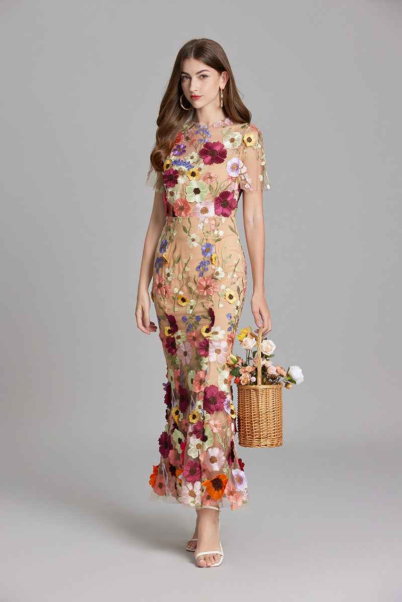 Lisa - Sheer Embroidered Maxi Dress