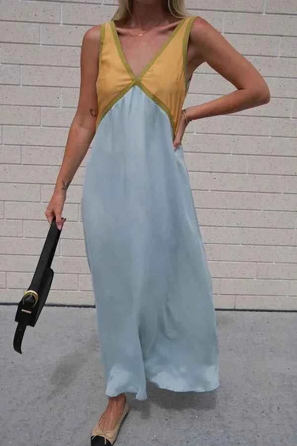 Lara - Chic V-neck contrasting color dress