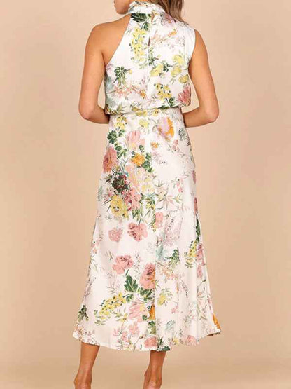 Pauline - Halter Neck Midi Dress with Floral Print