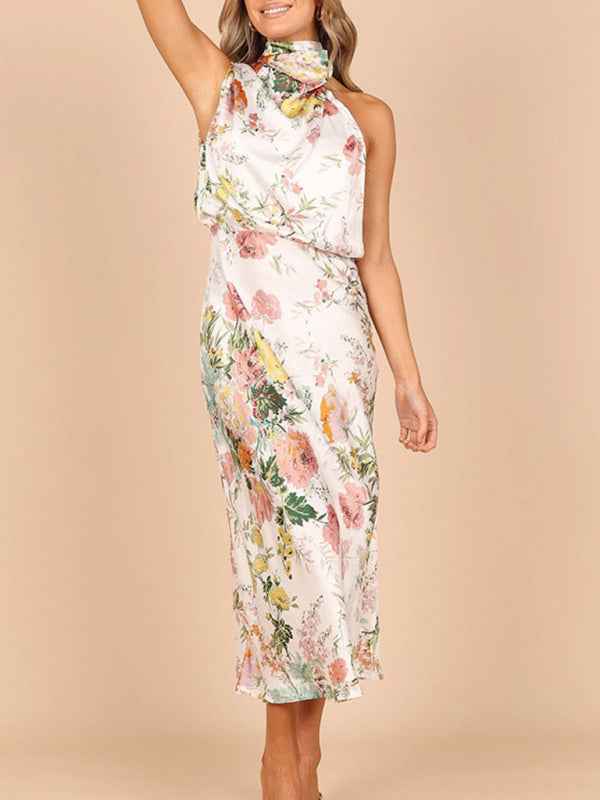Pauline - Halter Neck Midi Dress with Floral Print