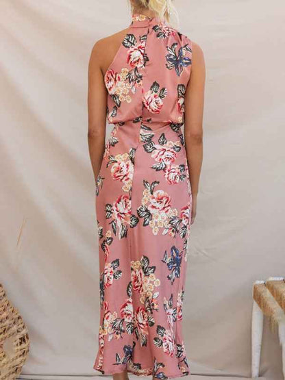 Pauline - Halter Neck Midi Dress with Floral Print