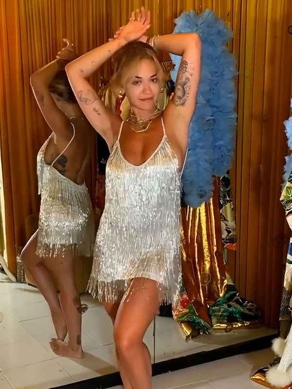 Nova - Sequin Mini Dress with Fringe Tassels and Spaghetti Straps (Plus Size Available)