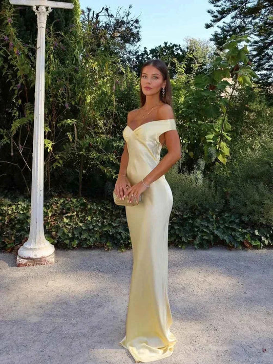 Charlote - Off Shoulder Yellow Maxi Dress