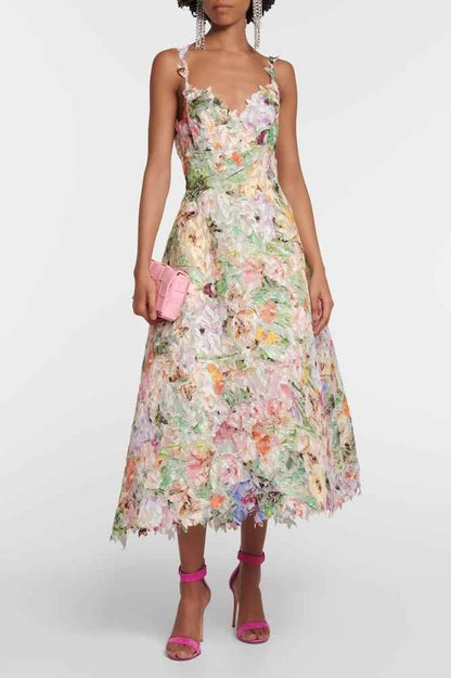 Bellarose - Floral Embroidered Lace Midi Dress Elegant & Romantic Summer Outfit