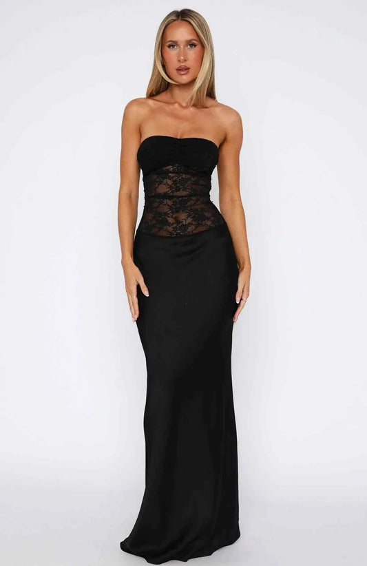 Kathy - Women's Strapless Lace Patchwork Mermaid Maxi Dress